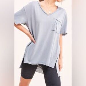 Free People Soft Light Blue  V-Neck Tee